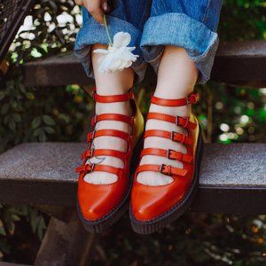 Rust Burnished TUKskin™ Multi-Strap Pointed Mary Jane